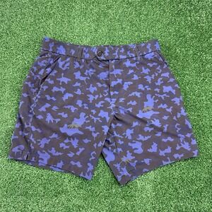 Greyson Golf Shorts Men's Blue Camouflaged Wolf Print Size 30 Stretch